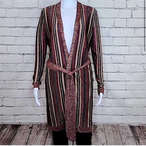 L'Agence Berkeley Wrap Cardigan Khaki in Multi Stripe - Rated A no tags - Picture 2 of 8